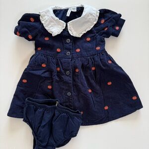 Janie and Jack pumpkin embroidered Dress in Navy with White Collar